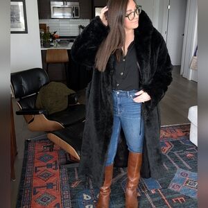 Sonia Rykiel Black Faux Fur Long Coat